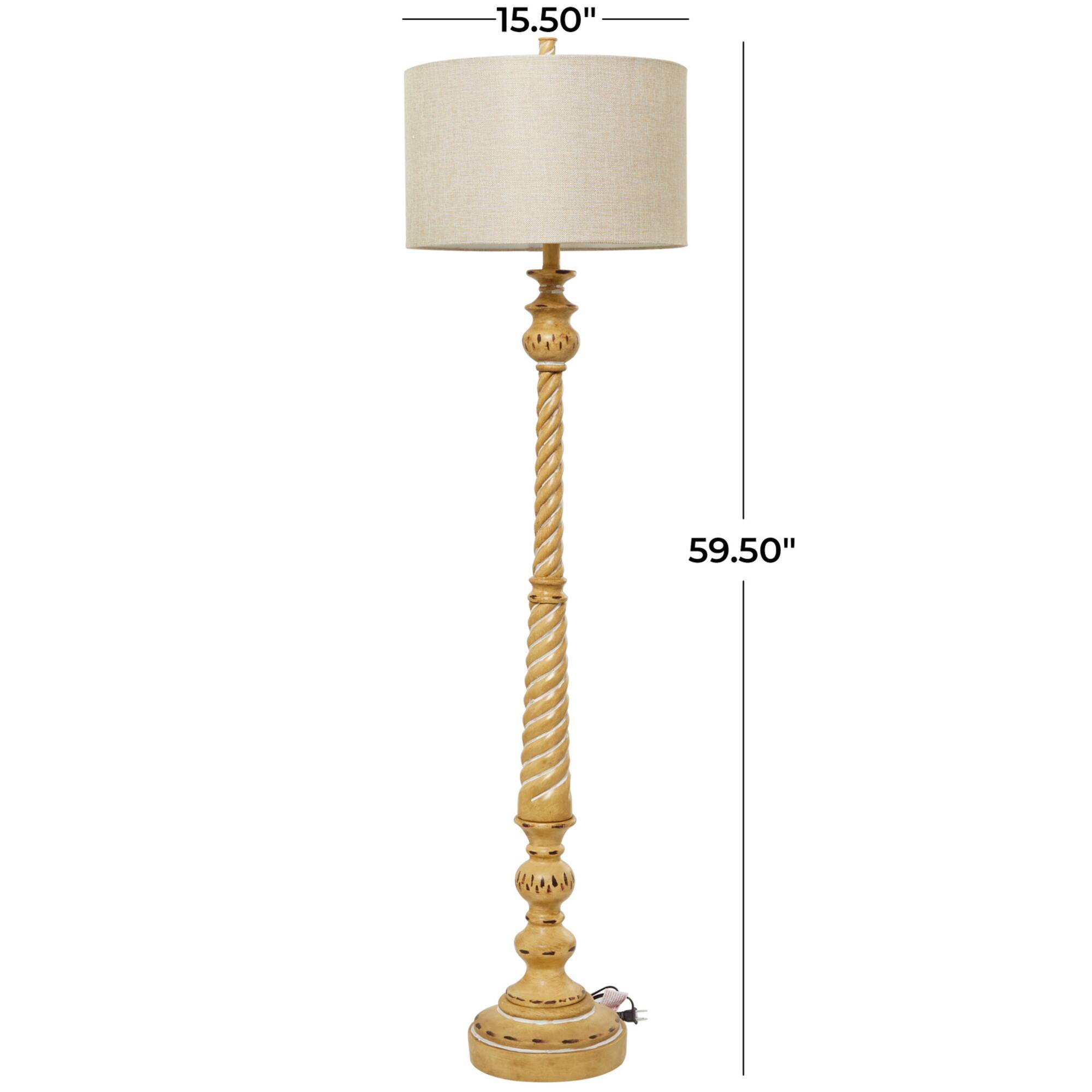 Brown Polystone Turned Style Floor Lamp with Drum Shade 16" x 16" x 60"